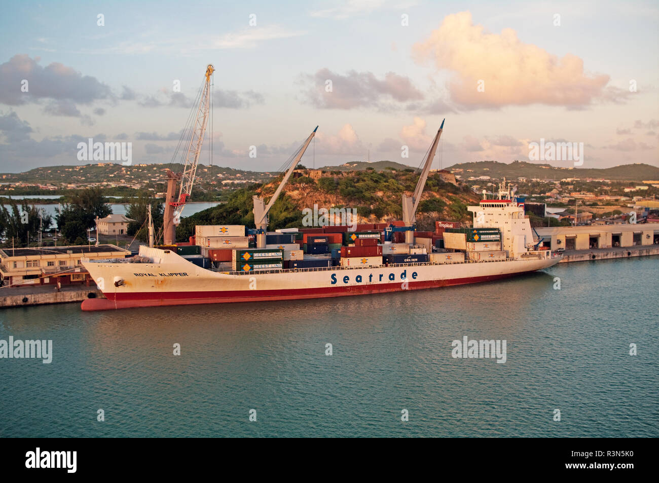 Antigua, St Johns, Caribbean, Container Ship in Dock Stock Photo