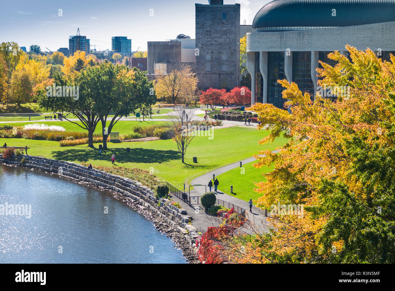 Canada, Quebec, Hull-Gatineau, walkway by the Ottawa River, autumn Stock Photo