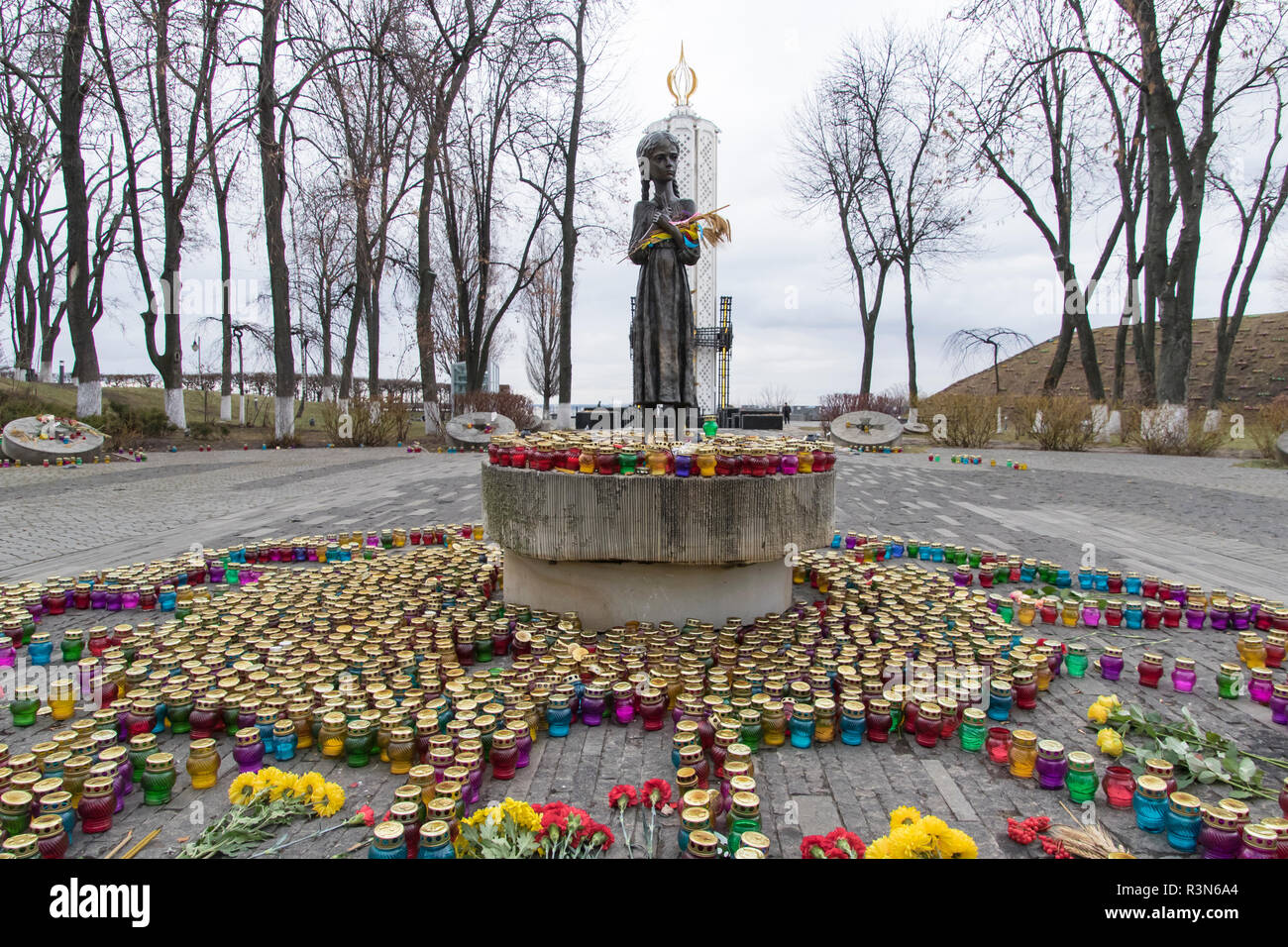 Votive and statue at Holodomor Genocide Memorial, Kiev, Ukraine Stock