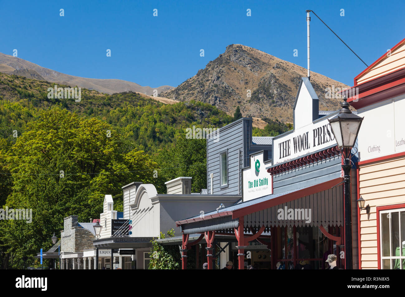 New Zealand, South Island, Otago, Arrowtown, buildings along Buckingham Street Stock Photo