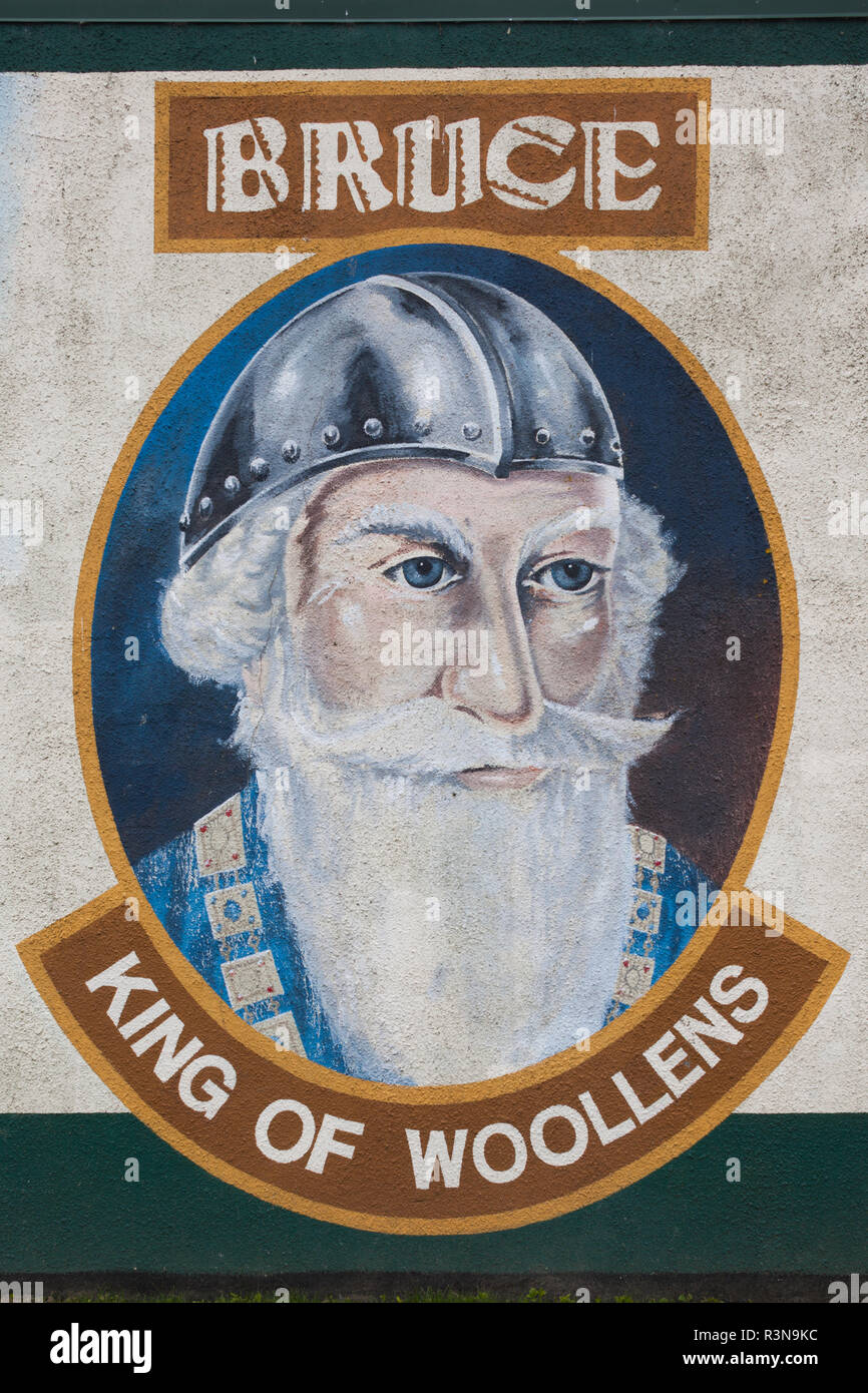 New Zealand, South Island, Otago, Milton, mural of Bruce, King of Woolens Stock Photo