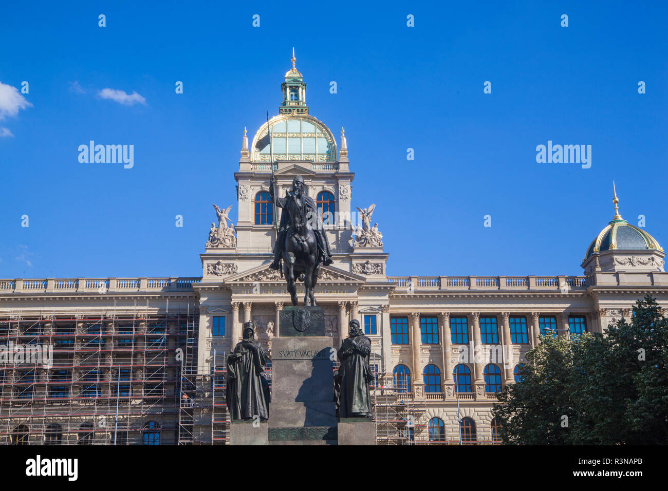 A view from Wenceslas Square to National Museum and Statue of Saint