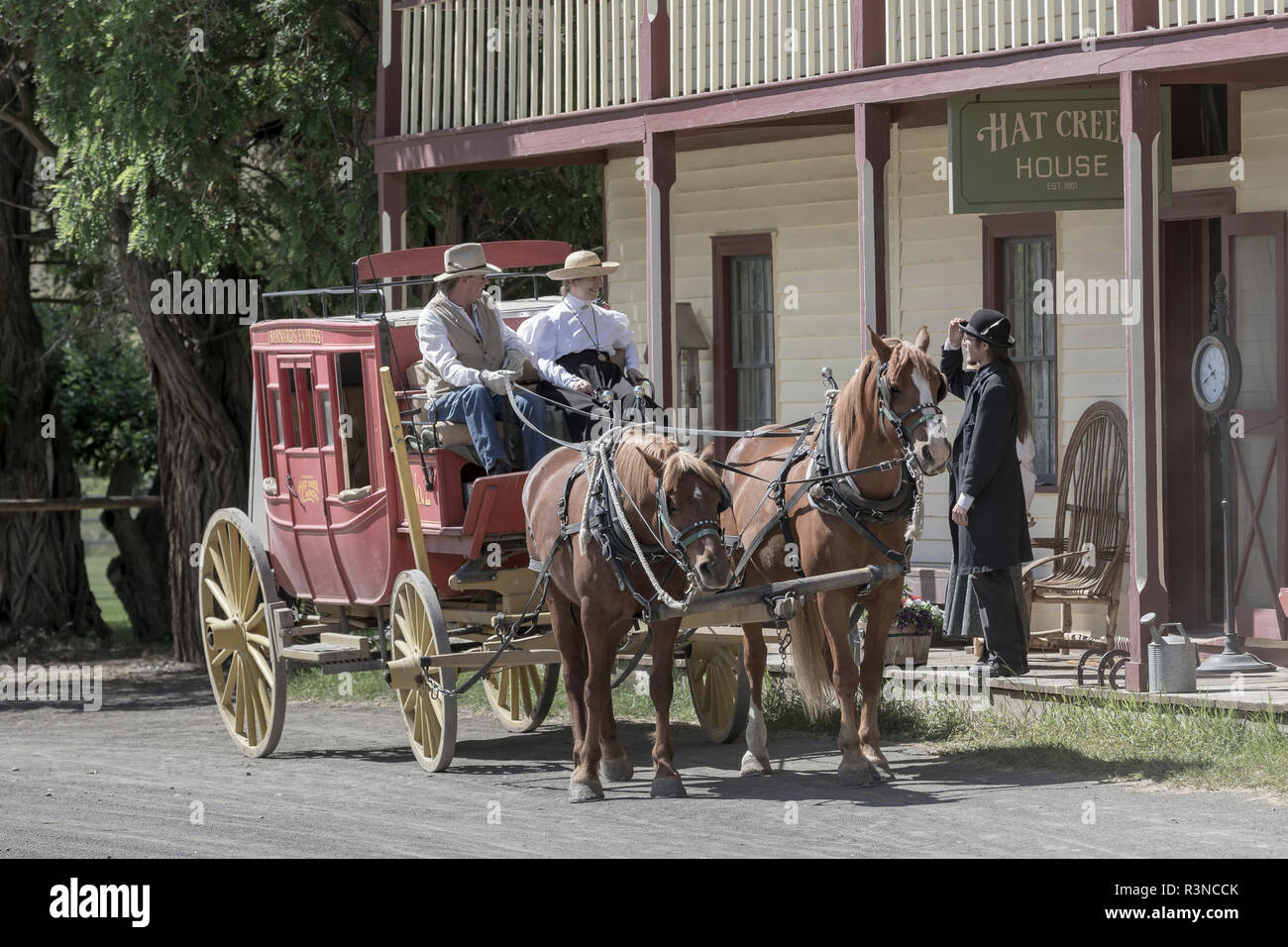 Canada, British Columbia, Cache Creek. Hat Creek House and stagecoach