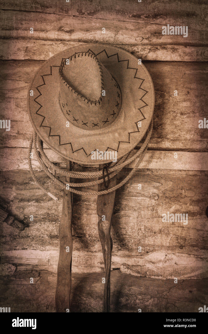 Canada, British Columbia, Cache Creek, Hat Creek Ranch. Cowboy hat and