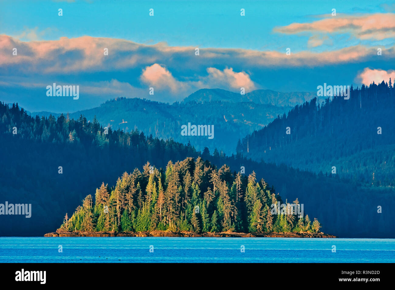 Canada, British Columbia, Graham Island. Queen Charlotte Mountains and ocean. Stock Photo