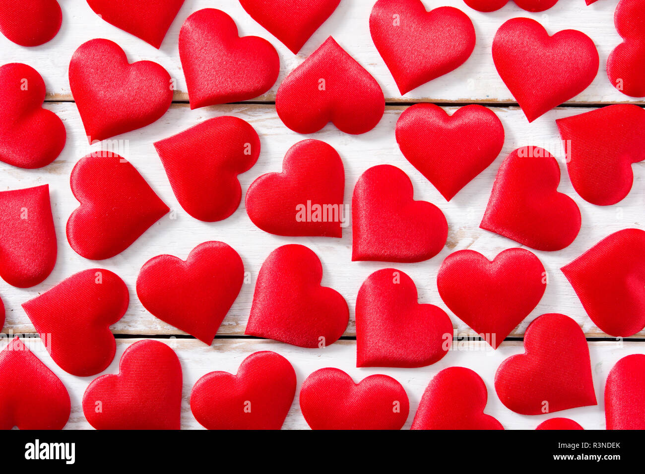 Red hearts pattern on white background. Top view Stock Photo