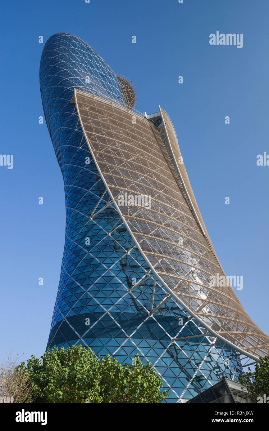 UAE, Abu Dhabi. Al Safarat Embassy Area, Capital Gate Tower Stock Photo