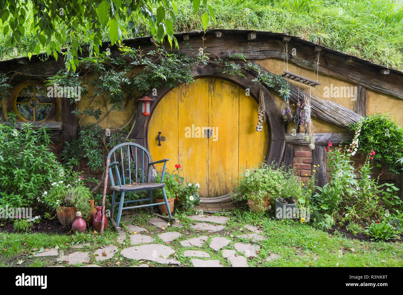 New Zealand, North Island, Matamata. Hobbit on movie set, Hobbit house Stock Photo