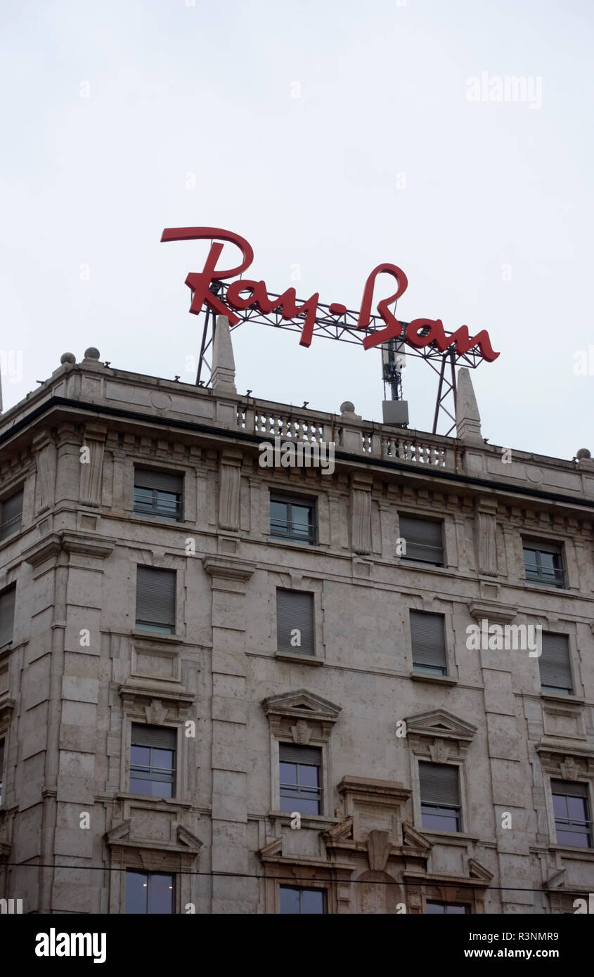 Ray Ban brand commercial signal on the top of a building in Milano, Italy  Stock Photo - Alamy