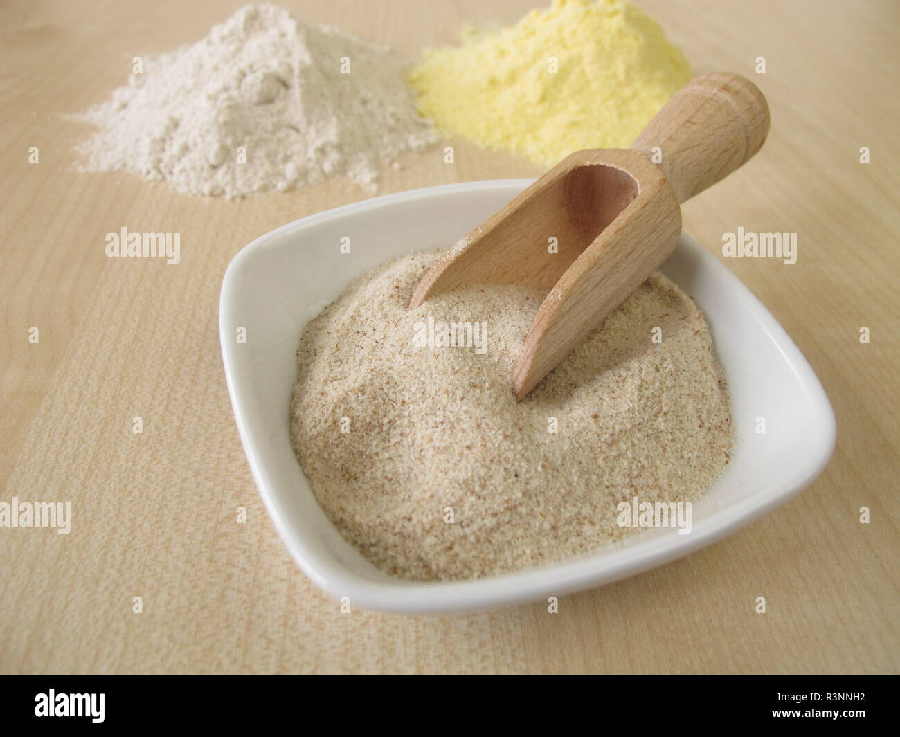 ground psyllium husks,buckwheat flour and cornflour Stock Photo