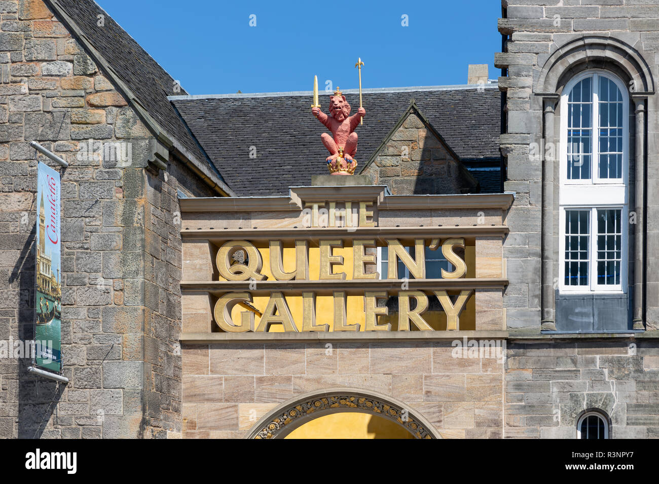 Main entrance with golden name to the Queens Gallery Edinburgh Stock Photo