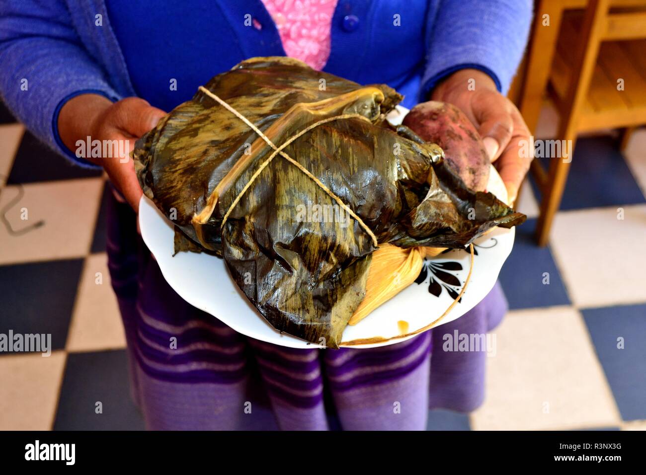Pachamanca cooked to the stone in restaurant -Thermal Baths- Vicos community in CHANCOS. Department of Ancash.PERU                Stock Photo