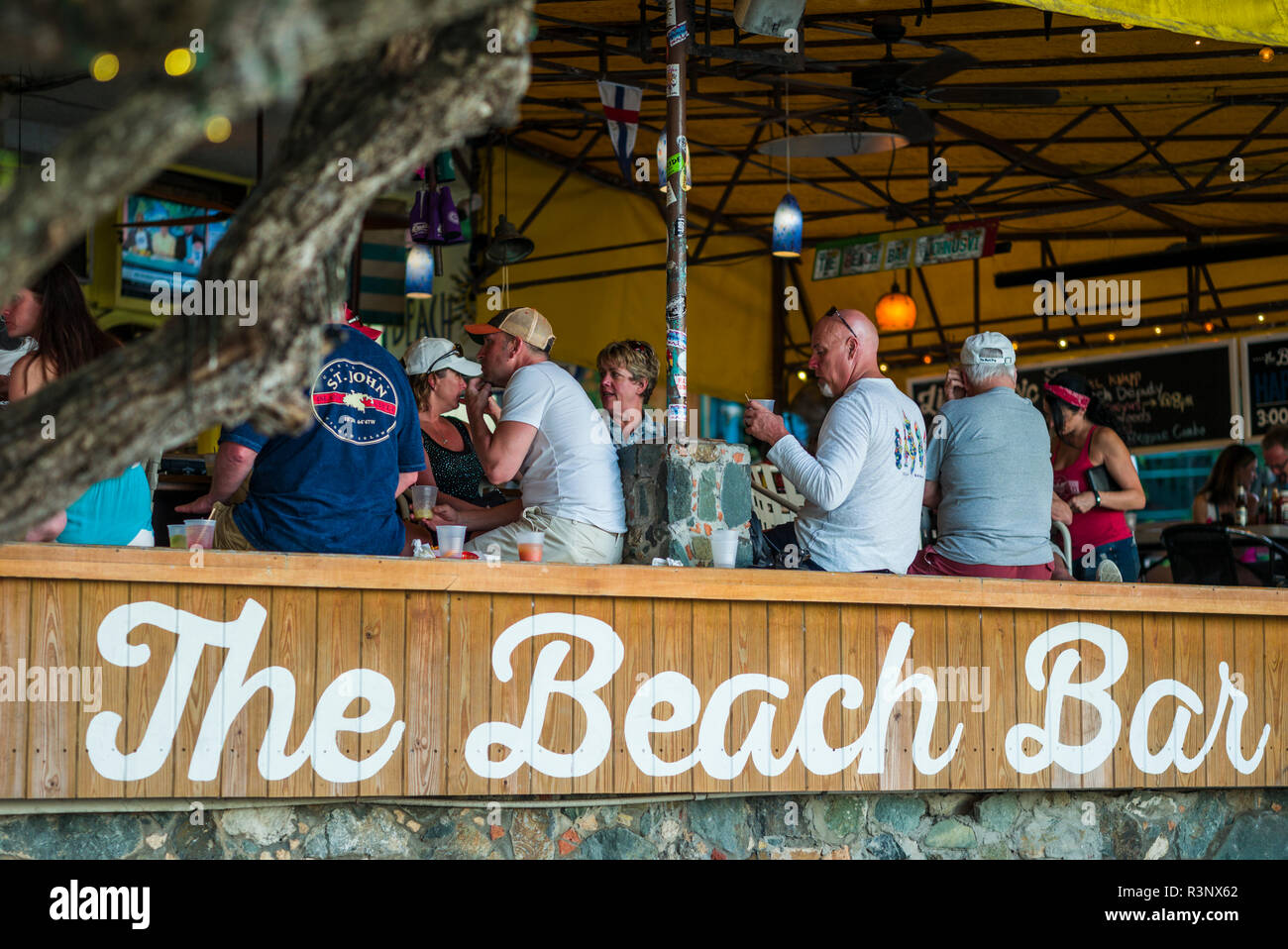 U.S. Virgin Islands, St. John. Cruz Bay Beach, The Beach Bar (Editorial Use Only Stock Photo Alamy