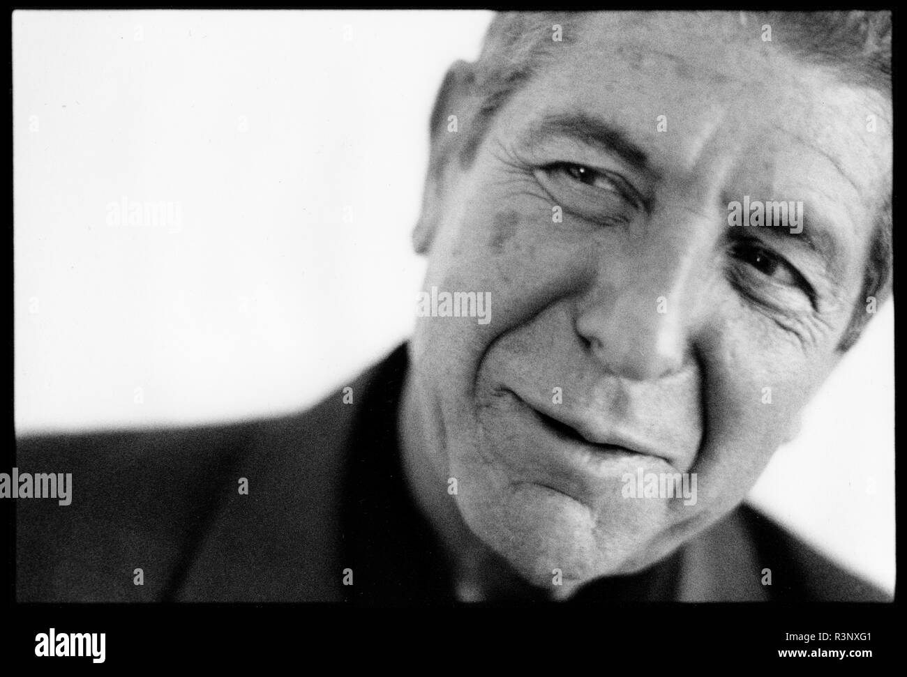 Portrait of Canadian singer/ songwriter and poet Leonard Cohen at the Oslo Plaza when he visited Oslo in 1996 Stock Photo