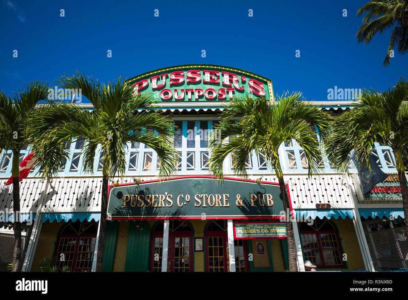 British Virgin Islands, Tortola. Road Town. Pussers Rum Store and Bar (Editorial Use Only) Stock Photo