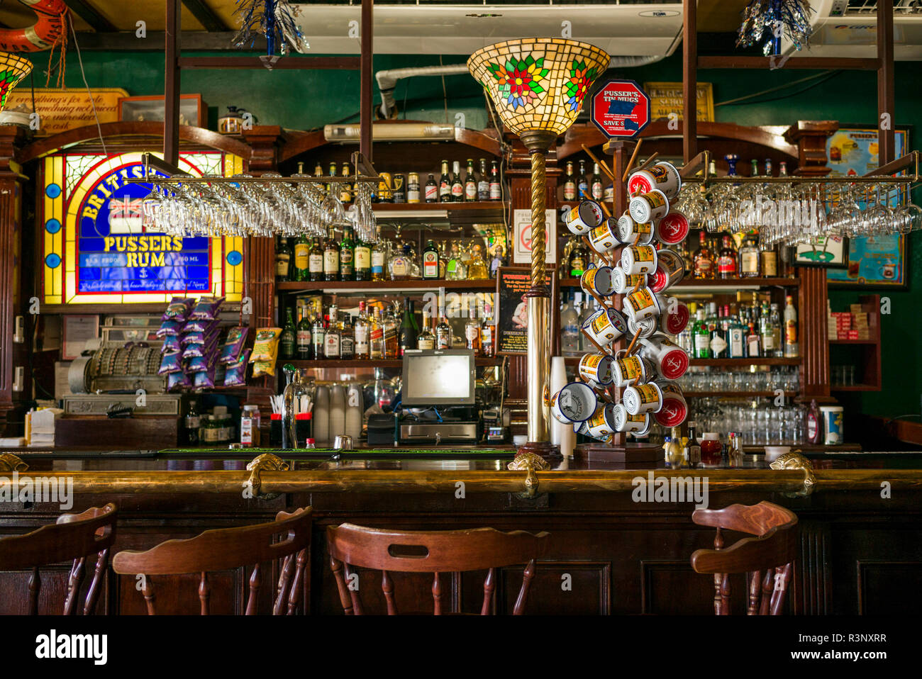 British Virgin Islands, Tortola. Road Town. Pussers Rum Store and Bar interior (Editorial Use Only) Stock Photo