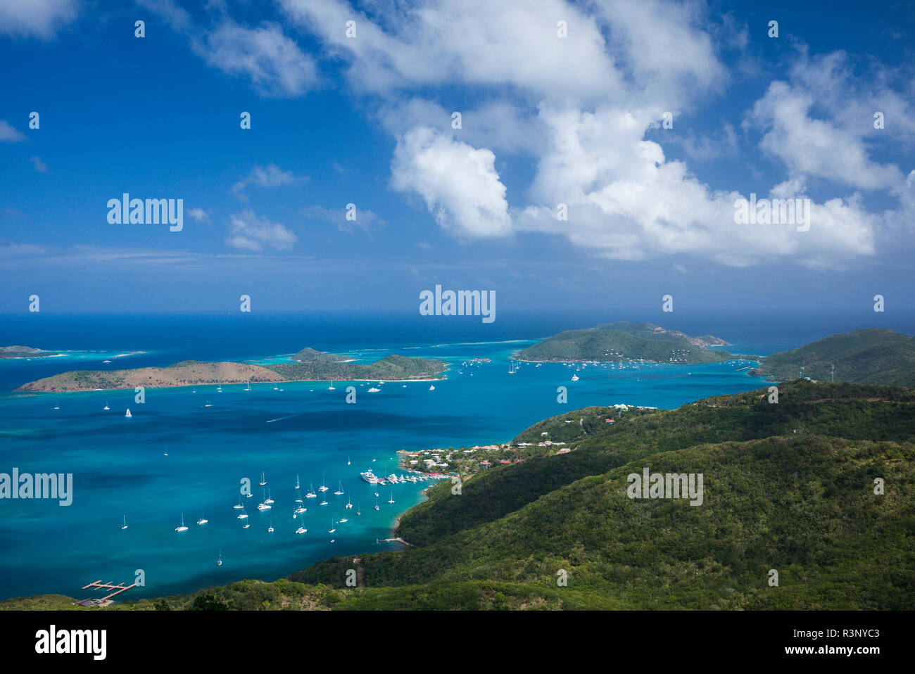 British Virgin Islands, Virgin Gorda. North Sound from Fanny Hill Stock Photo