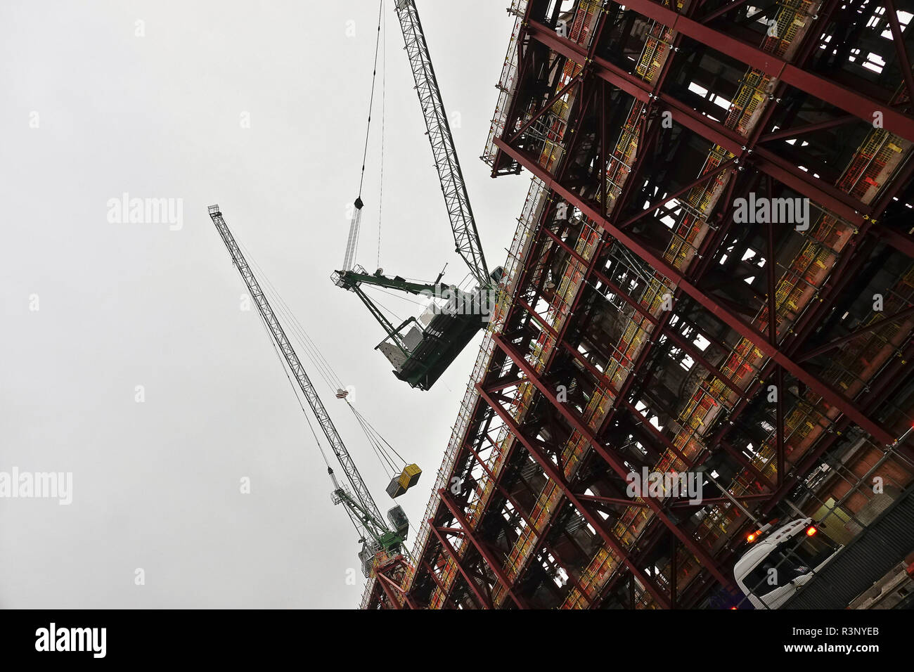 22nd November, 2018 London, UK  Construction work, cranes and scaffold wrapped around a new development in London, UK Stock Photo