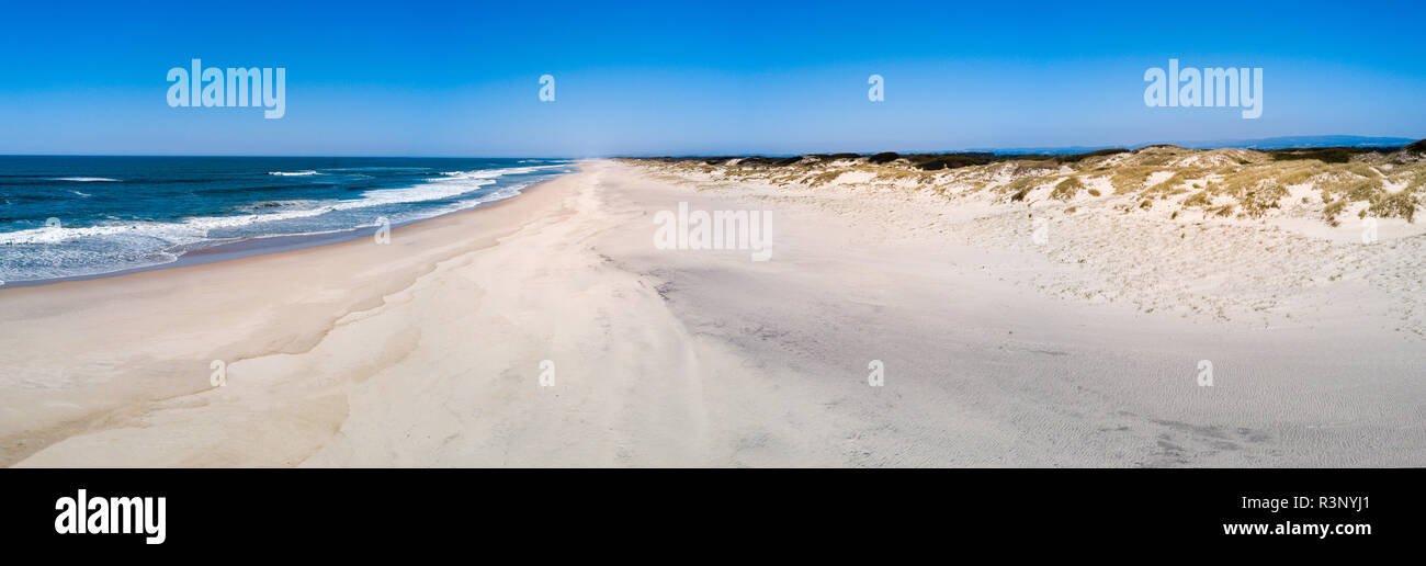 Torreira beach in Murtosa, Aveiro Portugal. Aerial view Stock Photo