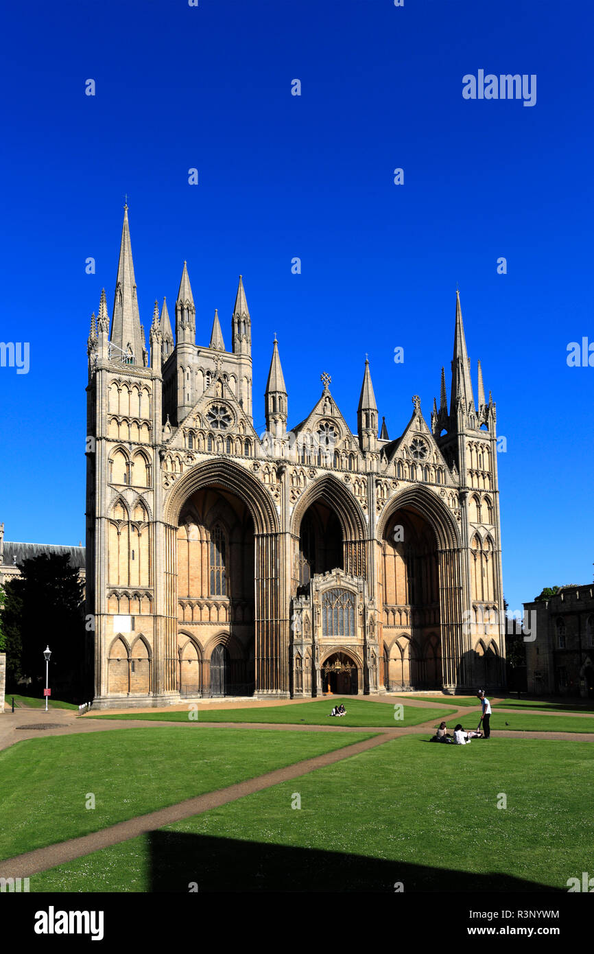 The West front facade of Peterborough City Cathedral, Cambridgeshire ...