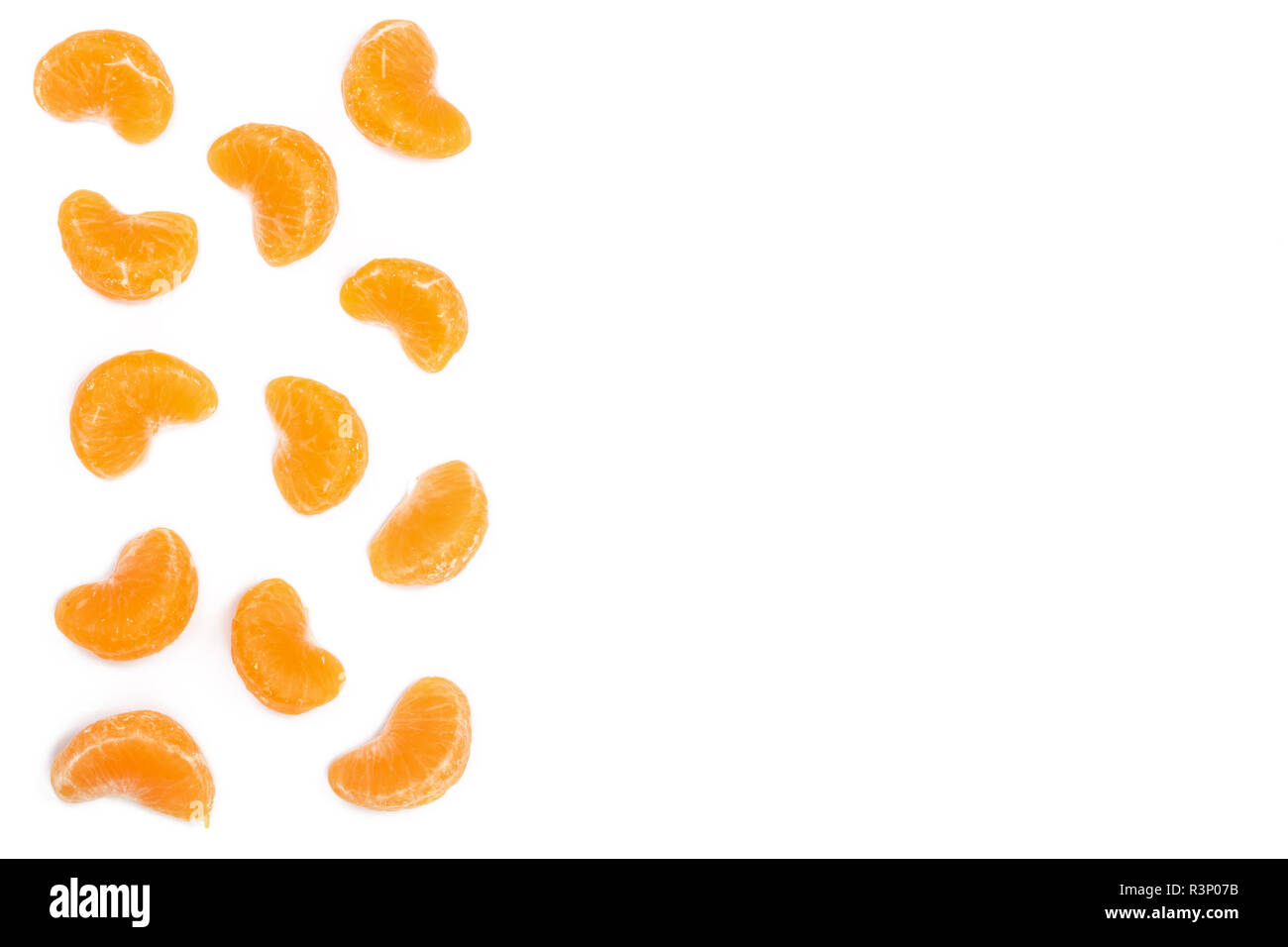 slices tangerine with leaves isolated on white background with copy