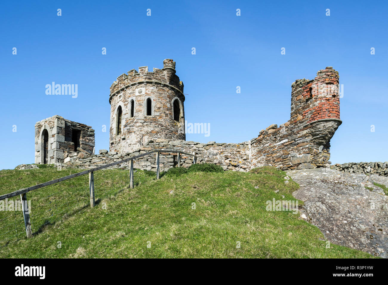 The Tower, observatory of the Brough Lodge, 19th-century Gothic mansion on the island Fetlar, Shetland Islands, Scotland, UK Stock Photo