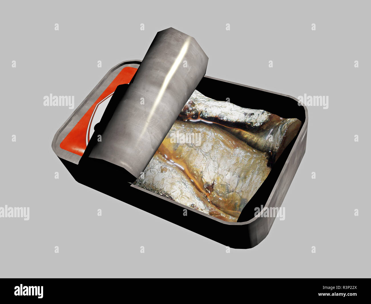 isolated sardines in tin can Stock Photo