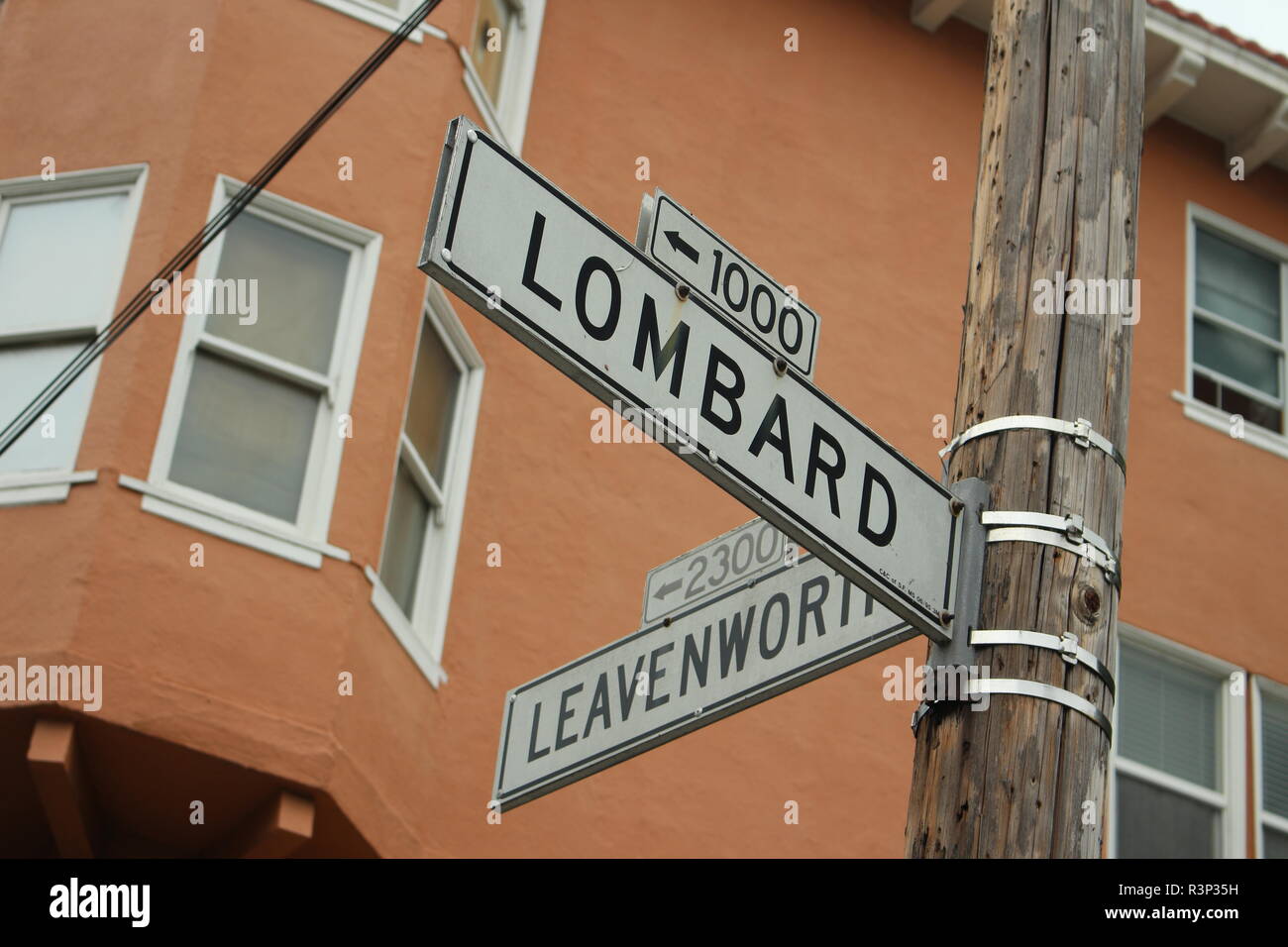 Straßenschild der Lombard Street in San Francisco Kalifornien USA Stock Photo