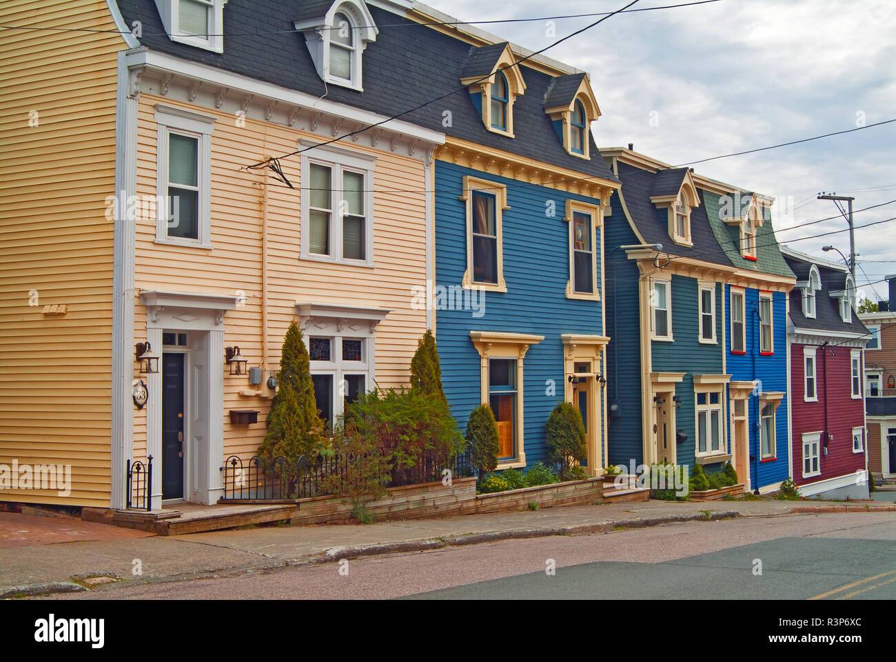 Canada, Newfoundland, St John's. Colorful houses of Jelly Bean Row