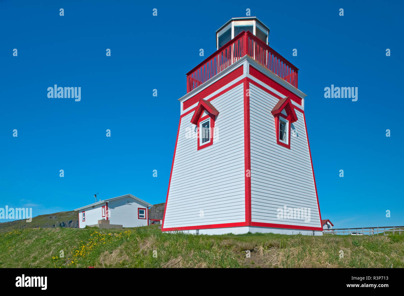 Canada, Newfoundland, St. Anthony. Lighthouse at Fishing Point. Stock Photo
