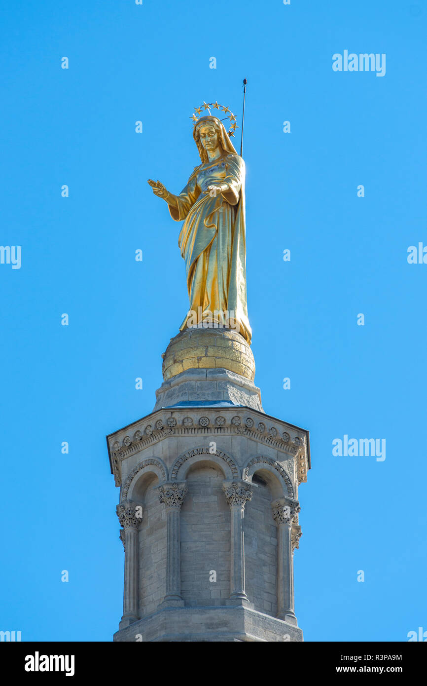 Virgin Mary, Notre Dame des Doms, Pope's Palace, Avignon, France Stock Photo