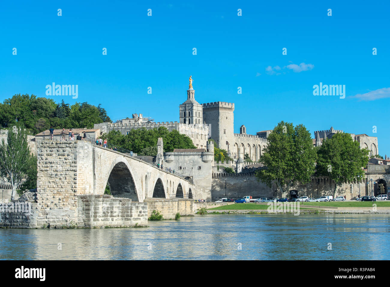 Avignon Bridge and Pope's Palace, Avignon, Provence, France Stock Photo