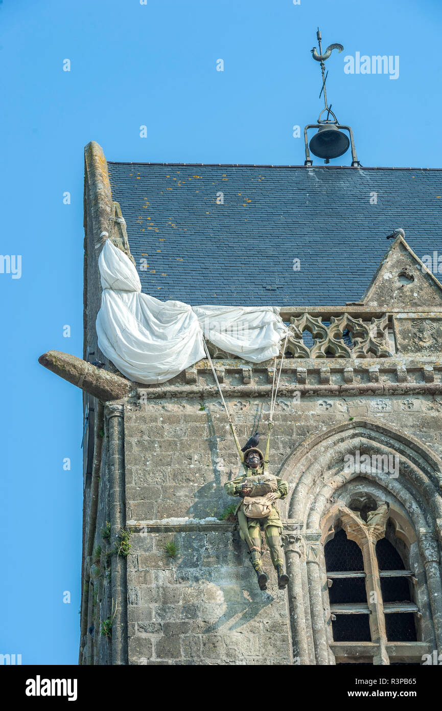 St. Peter's Cathedral, Sainte-Mere-Eglise, Normandy, France Stock Photo