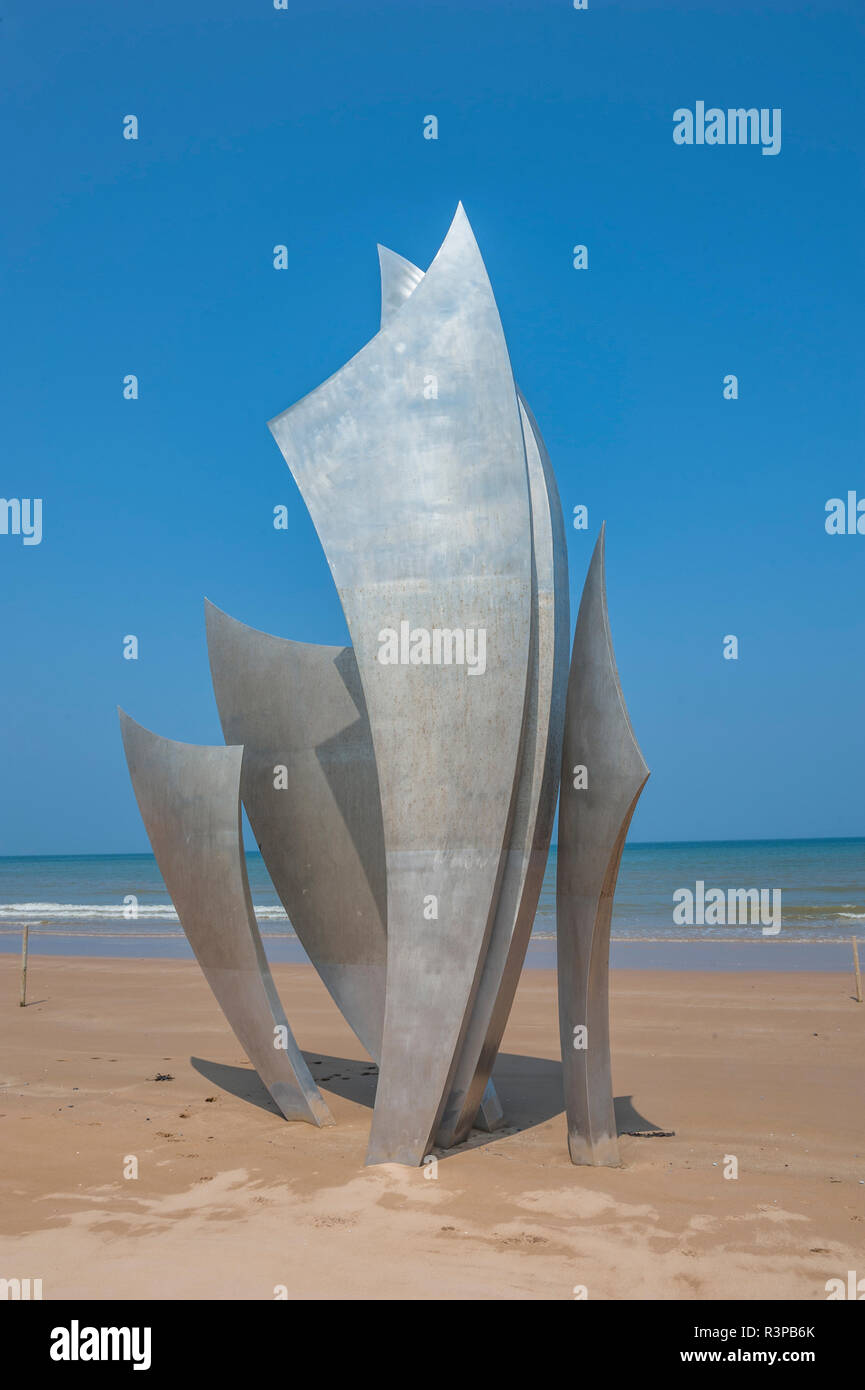 WWII Memorial, Omaha Beach, Normandy, France Stock Photo