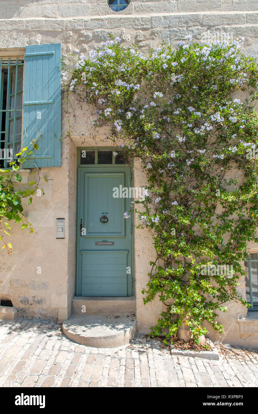 Blue front door, Uzes, Provence, France Stock Photo