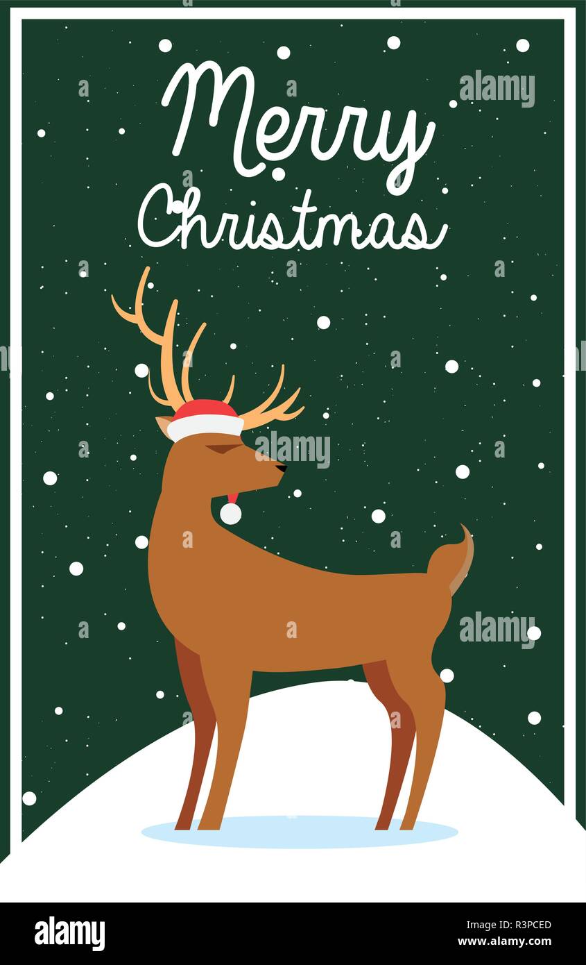 merry christmas deer snow frame vector illustration Stock Vector Image ...