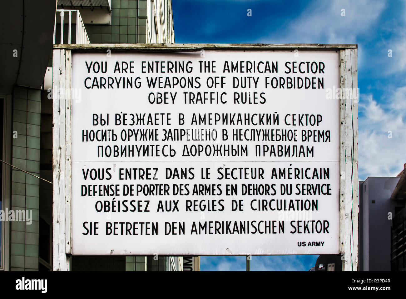 Cold War sign at Check Point Charlie, Berlin, Germany. Europe Stock Photo