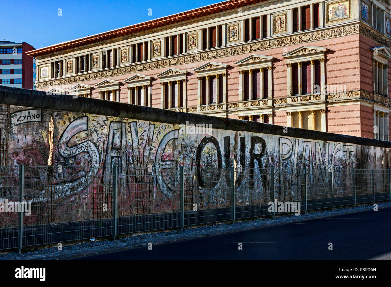 Berlin, Germany. Permanent outdoor exhibit at the Topography of Terror historical museum, site of former Gestapo headquarters, by ruins of Berlin Wall Stock Photo