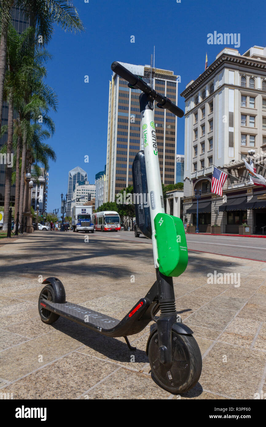 A Lime-S electric scooter on the sidewalk in the Gaslamp Quarter, San  Diego, California, United States Stock Photo - Alamy