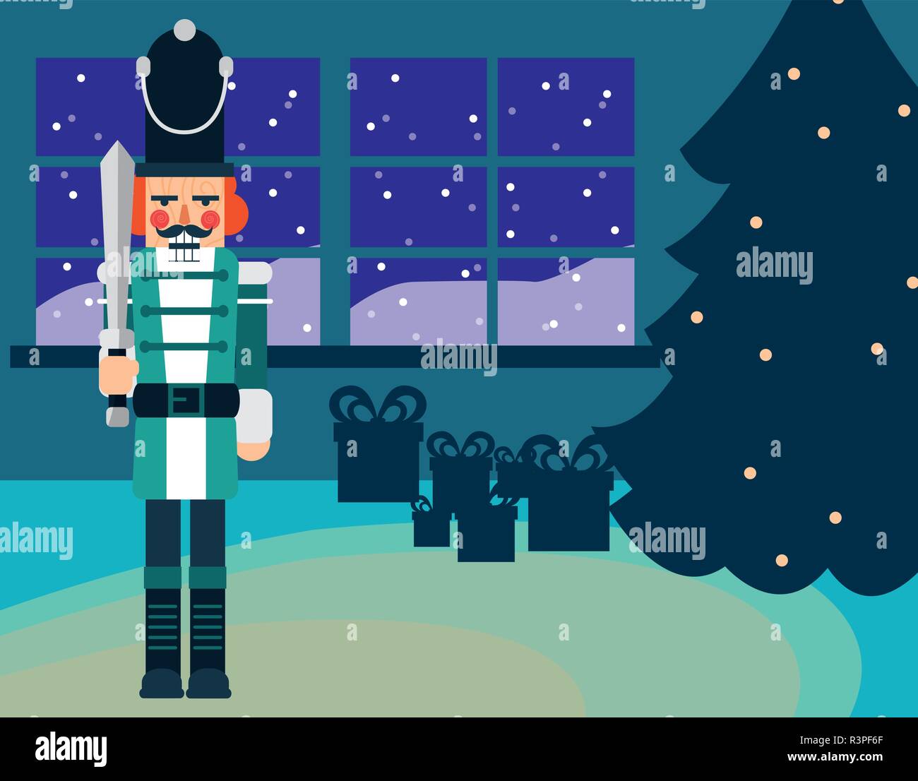 Christmas tree and nutcracker icon over colorful background, vector illustration Stock Vector