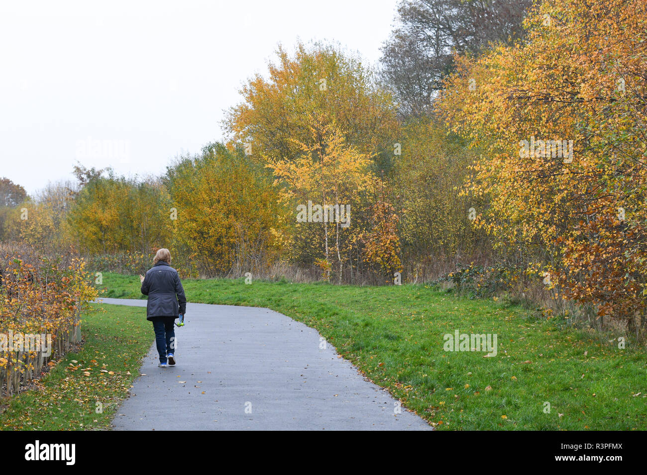 woman walking in the autumn landscape Stock Photo