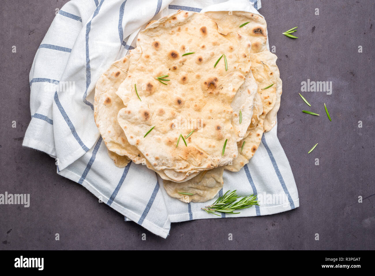 Homemade Hot Chapati On Kitchen Countertop Background Top View