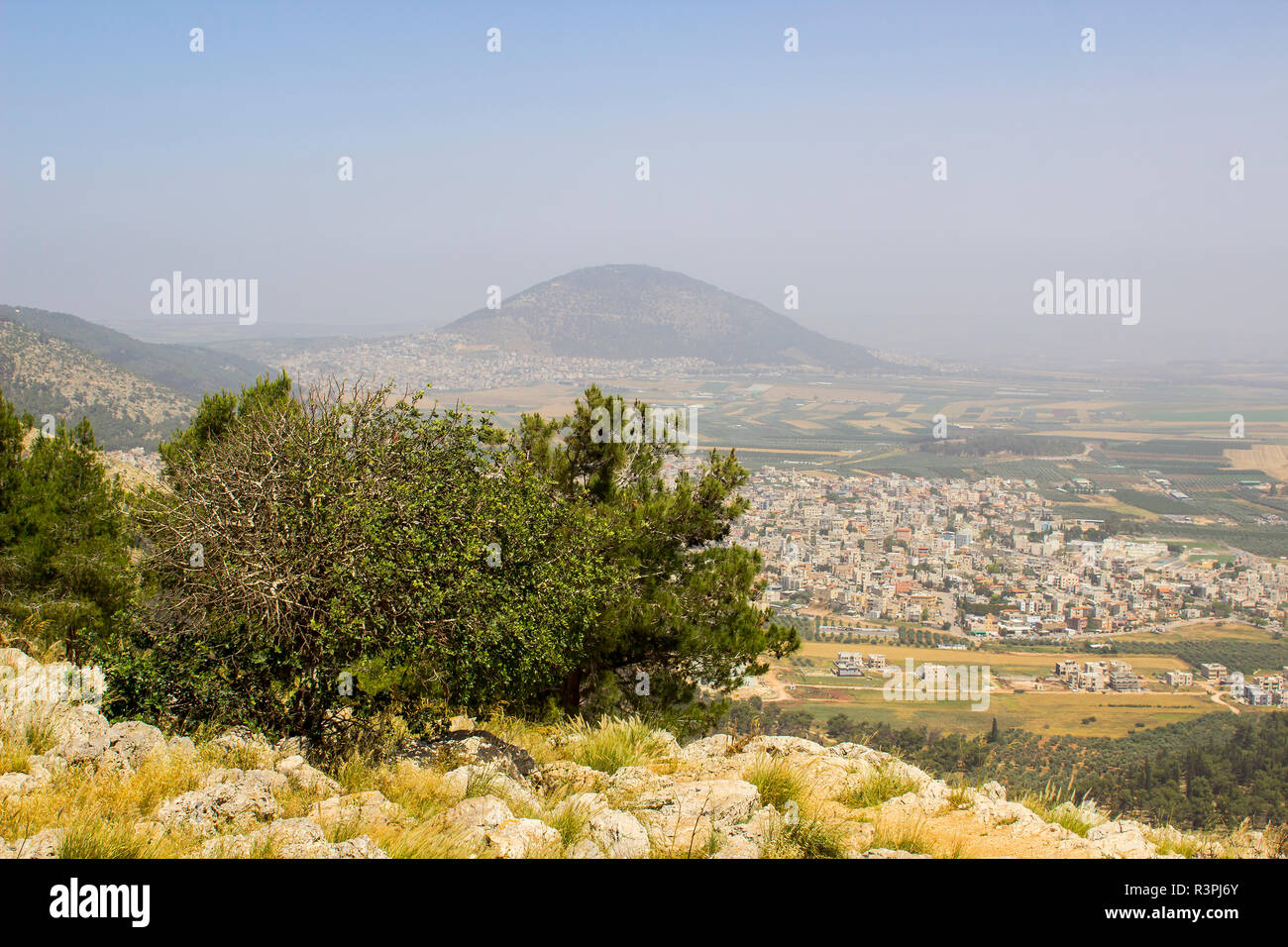 5 May 2018 A view of Mount Tabor in Israel from the mount Precipice. tradition has this as the place where an angry mob would have cast Jesus Christ o Stock Photo