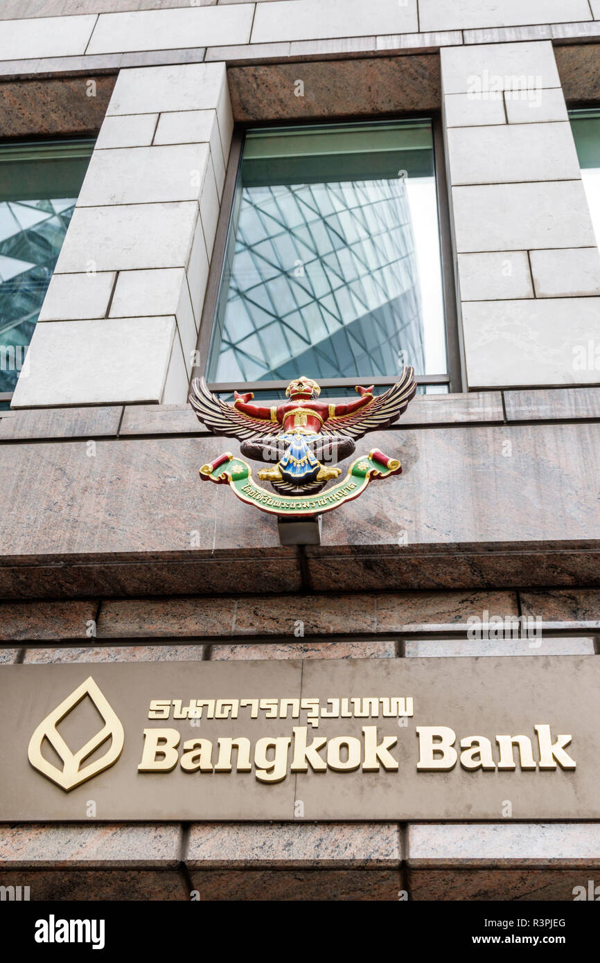 City of London England,UK financial centre center,Bangkok Bank,exterior outside,sign,Thailand financial institution,logo,garuda royal warrant,phayanch Stock Photo