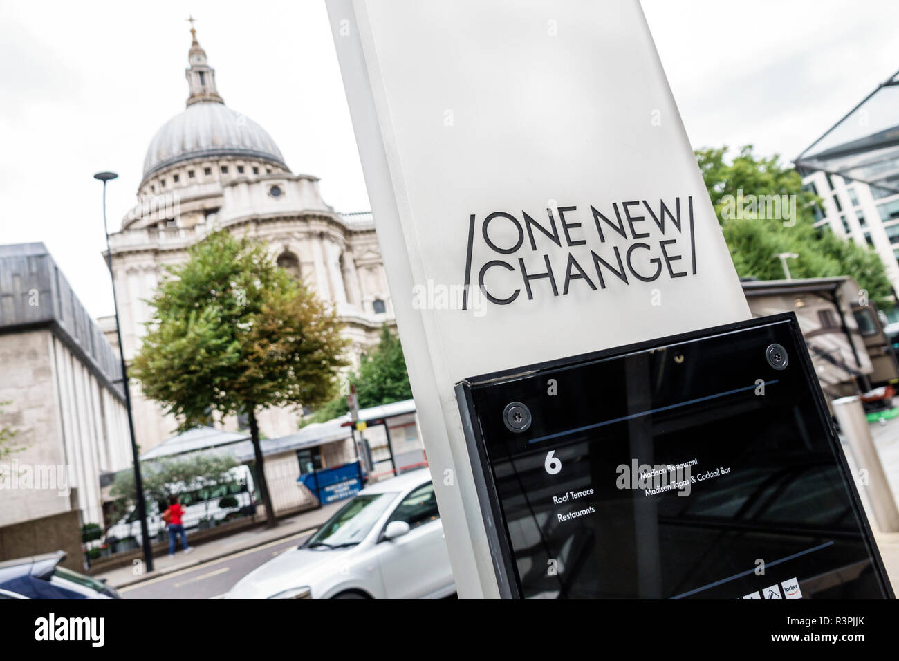 City of London England,UK One New Change mall,shopping centre center,view of St. Saint Paul's Cathedral dome,UK GB English Europe,UK180827079 Stock Photo