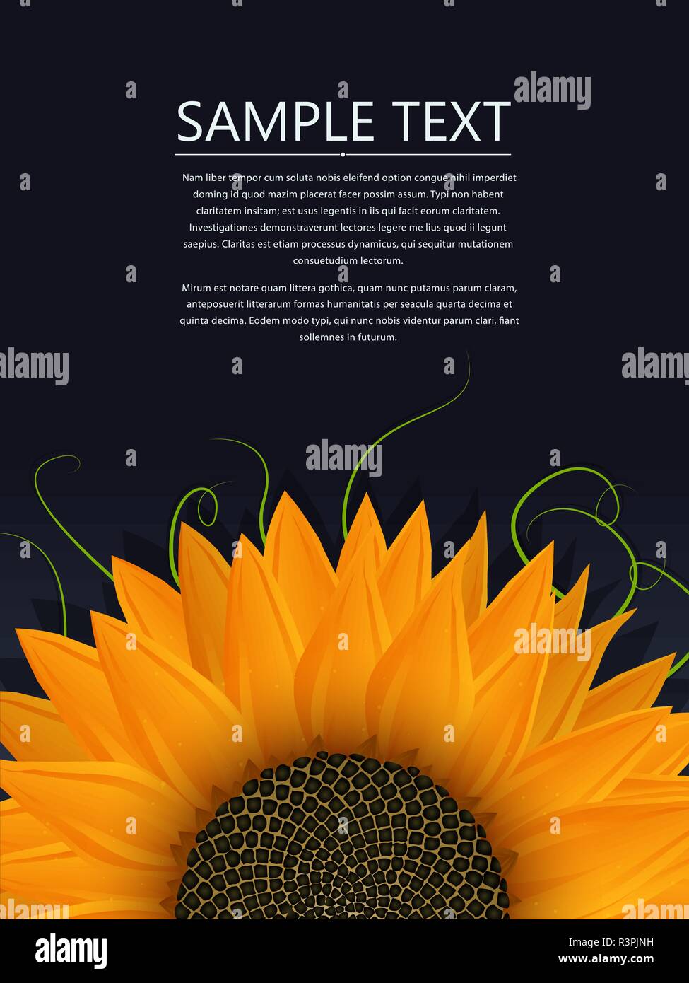 Sunflower vector illustration with copy space Stock Vector