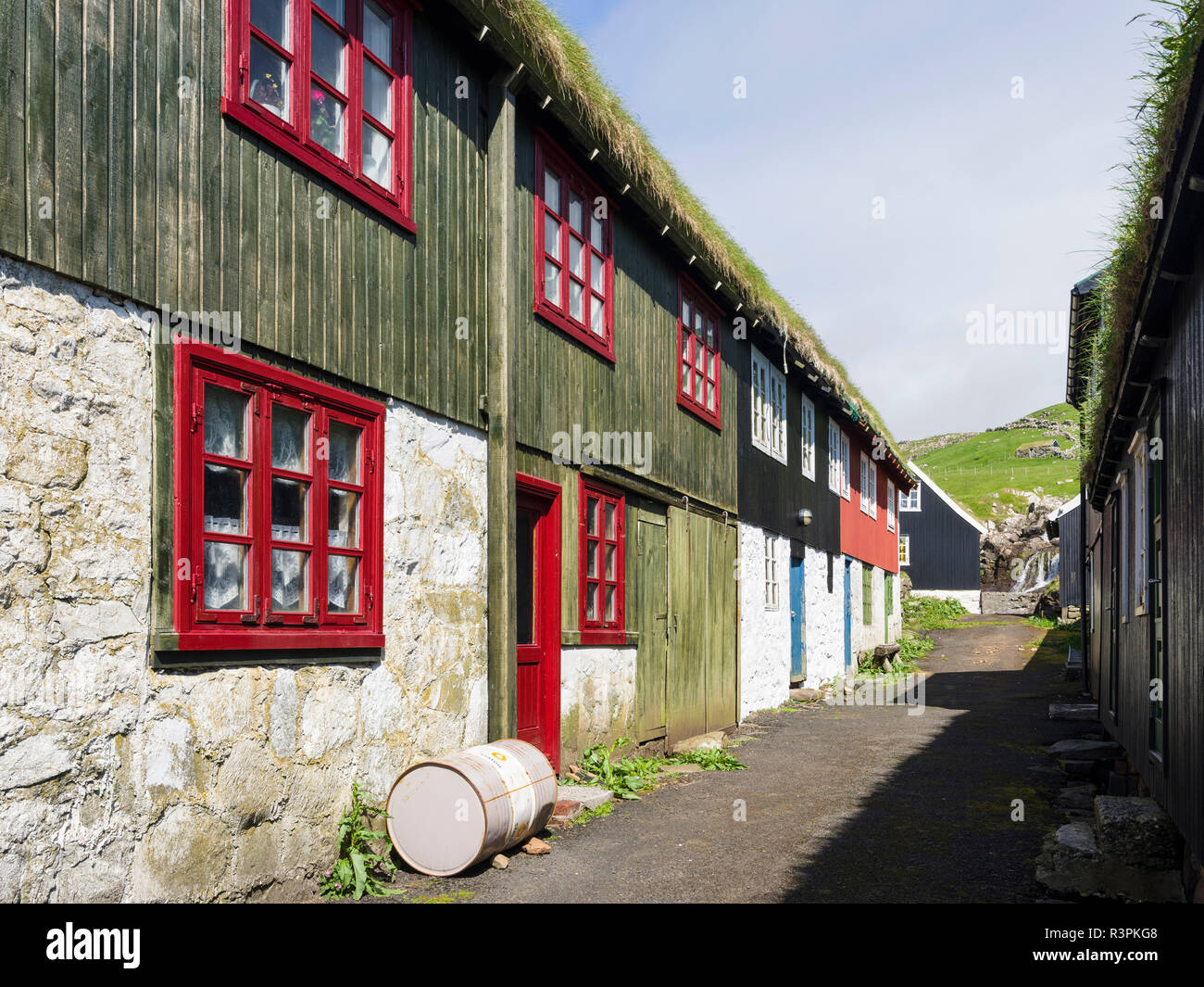 The Village On Island Mykines, Part Of The Faroe Islands In The North Atlantic. Denmark Stock Photo