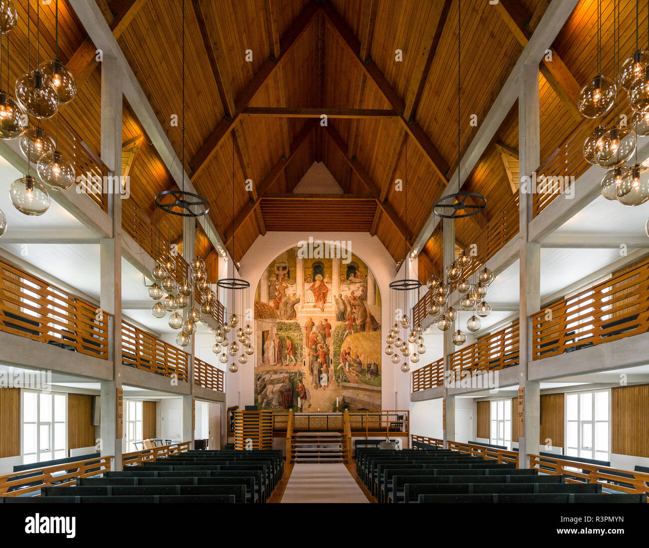 Church Christianskirkjan in Klaksvik, the capital of the Northern Isles on the isle of Bordoy. Faroe Islands, Denmark Stock Photo