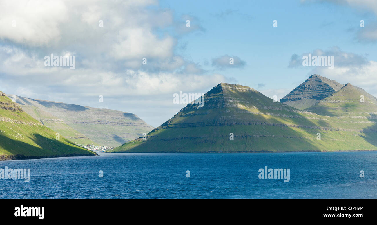 View from Kalsoy towards Klaksvik and Bordoy. Faroe Islands, Denmark Stock Photo