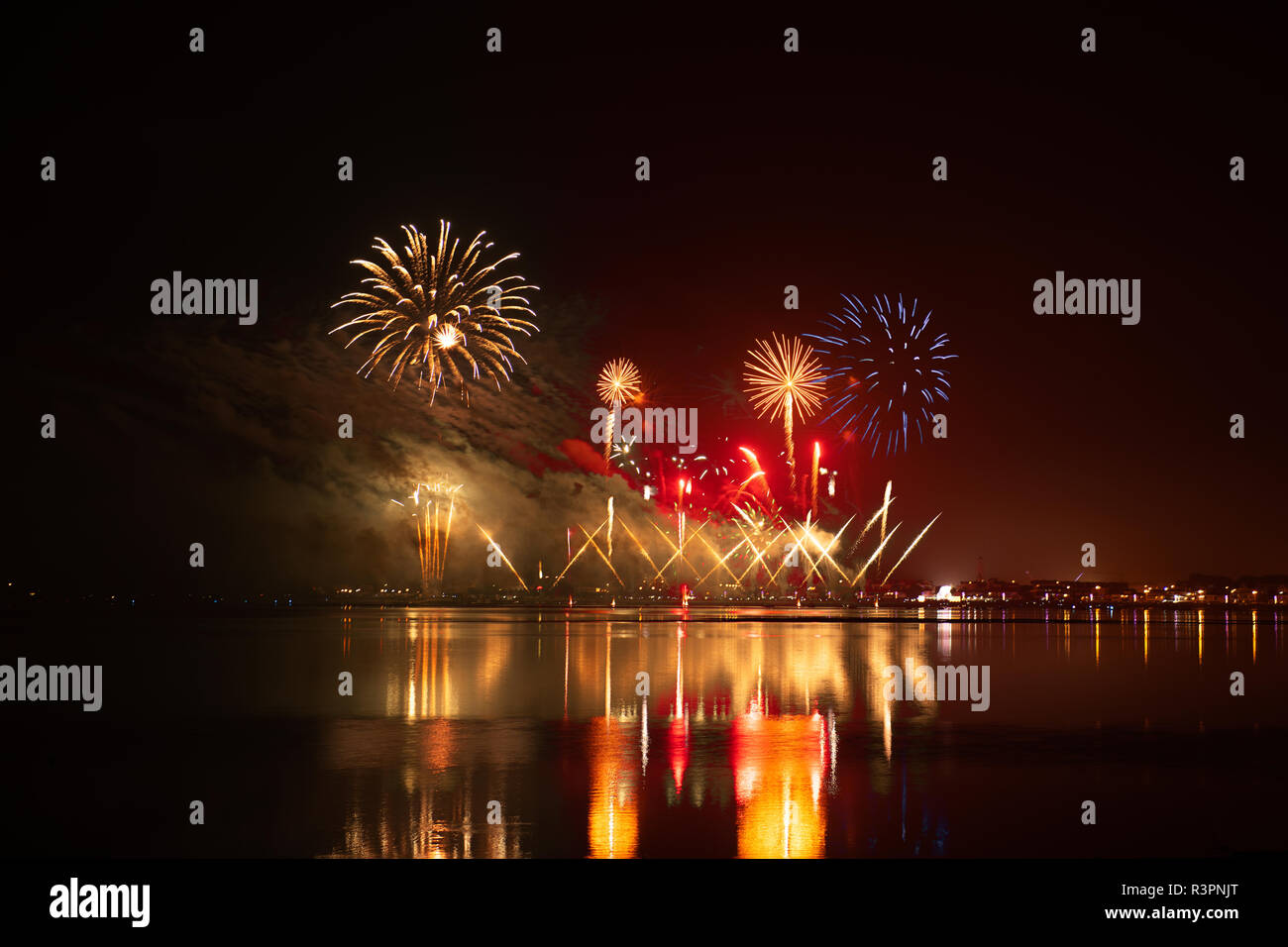 Fireworks of St Paio of Torreira a celebration that happens every year on september at Torreira - Aveiro, Portugal. Stock Photo